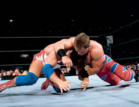 Angle vs. Benoit at WrestleMania(Photo Credit: WWE). 